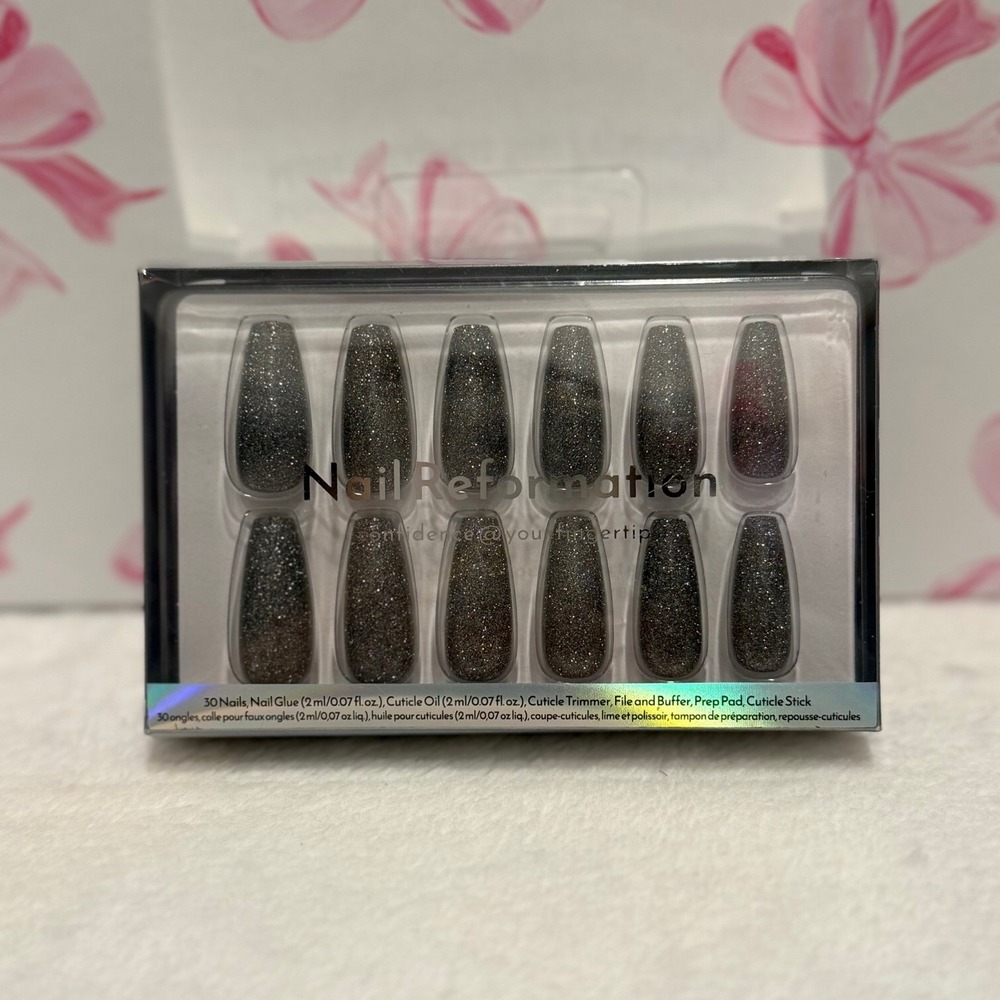 Nail Reformation‎ Black Glitter Ombre Coffin Press On Nails - 30 Nail Set